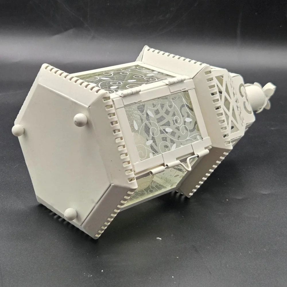 Large White Metal Decorative Moroccan‎ Lantern Candle Holder Lamp Cottage Core
